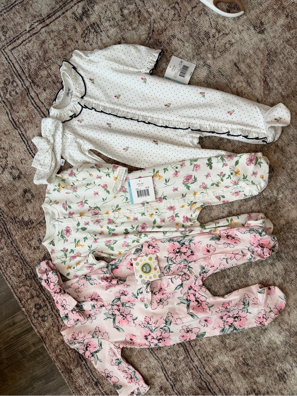 Girls Floral & Dot One-Piece Sleepwear Set - Pink/White